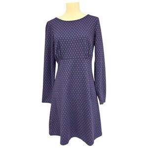 King Louie Navy Red Patterned Fit Flare Dress Large Retro Preppy Knit Dress